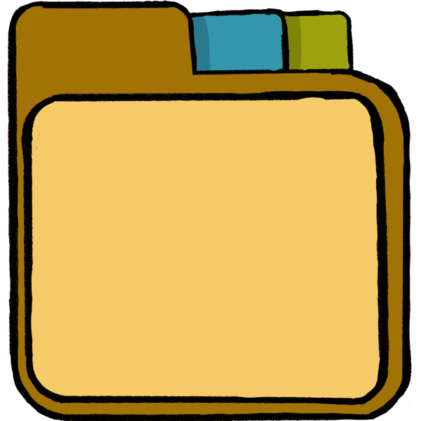 a file folder with a light yellow inside with a darker yellow border and a blue and a green tab